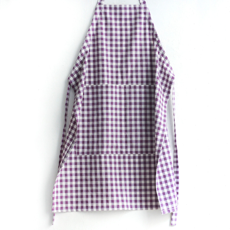 Kitchen apron with lace-up, Damson color and white checkered woven fabric / 90x70 cm - Bimotif