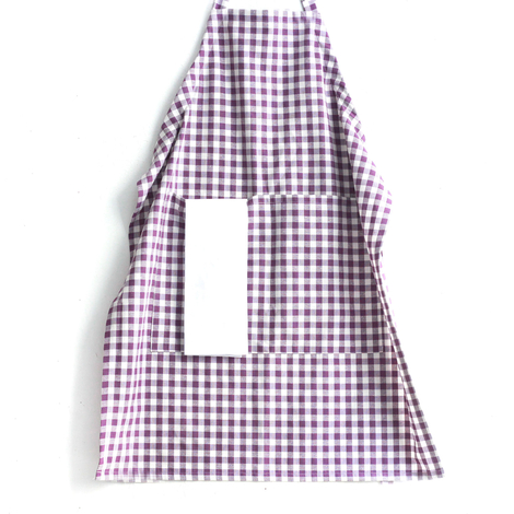 Kitchen apron with lace-up, Damson color and white checkered woven fabric / 90x70 cm - 3