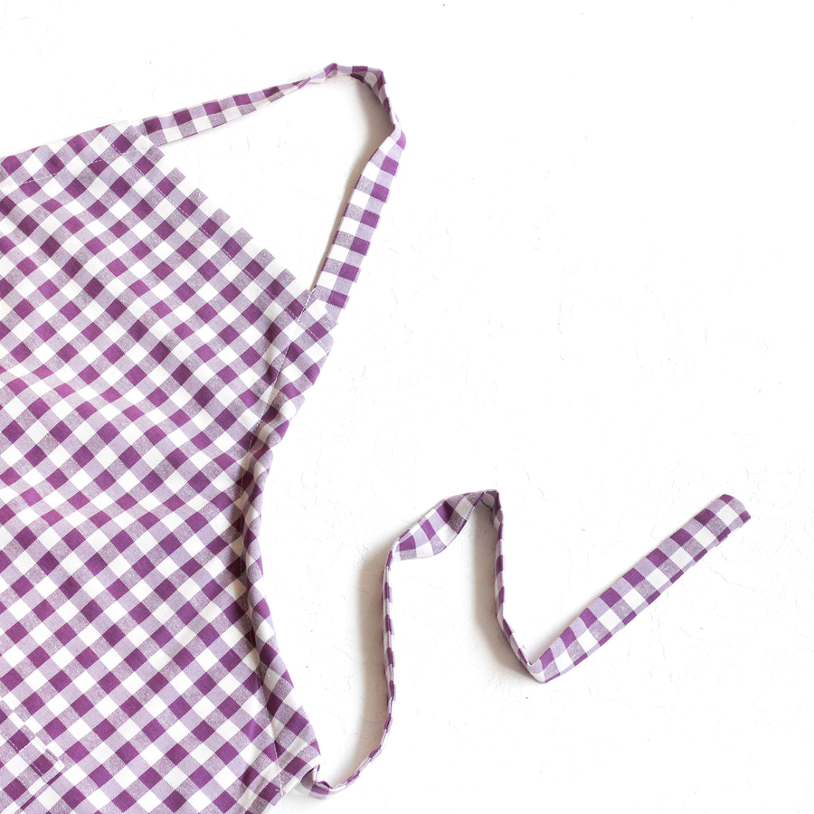 Kitchen apron with lace-up, Damson color and white checkered woven fabric / 90x70 cm - 2
