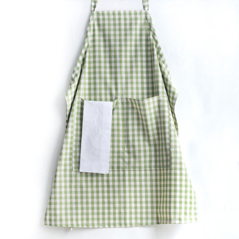 Light green and white checked woven fabric kitchen apron / 90x70 cm - 3