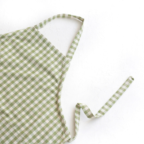 Light green and white checked woven fabric kitchen apron / 90x70 cm - 2