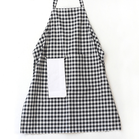 Black and white checkered woven fabric kitchen apron with ties / 90x70 cm - 3