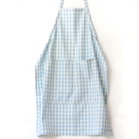 Light blue and white checkered woven fabric kitchen apron with ties / 90x70 cm - Bimotif