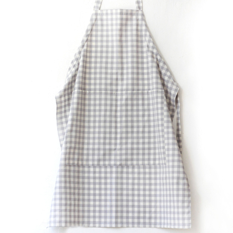 Lace-up, grey and white checkered woven fabric kitchen apron / 90x70 cm - Bimotif