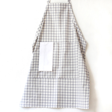 Lace-up, grey and white checkered woven fabric kitchen apron / 90x70 cm - 3