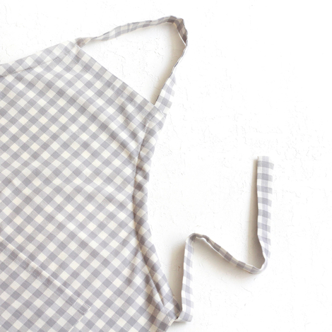 Lace-up, grey and white checkered woven fabric kitchen apron / 90x70 cm - 2