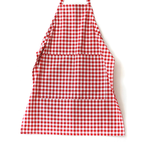 Red and white checkered woven fabric kitchen apron with ties / 90x70 cm - Bimotif