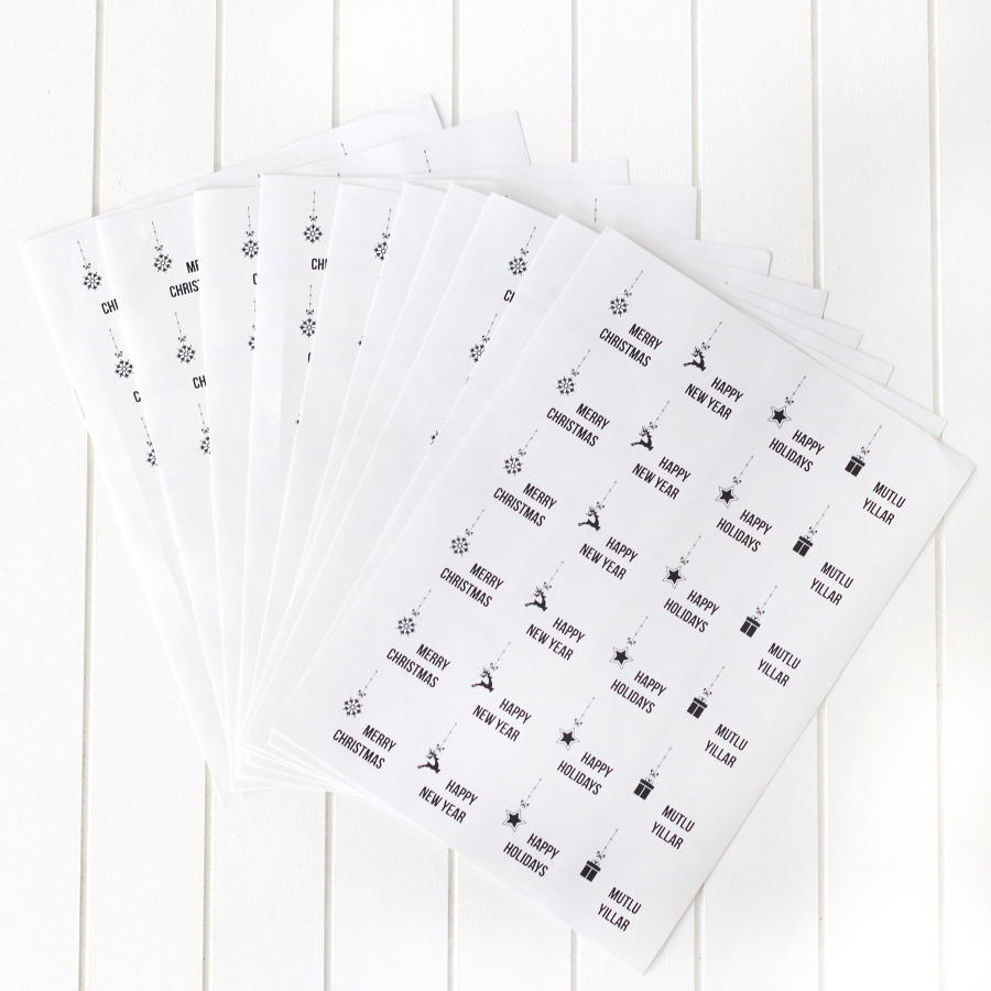Christmas messages sticker set, 3x3 cm / 10 sheets (White) - 1
