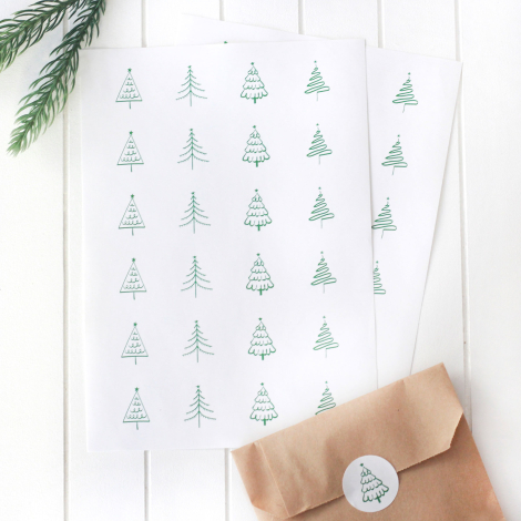 Christmas pine pattern sticker, 2.75 cm / 2 sheets (White) - Bimotif