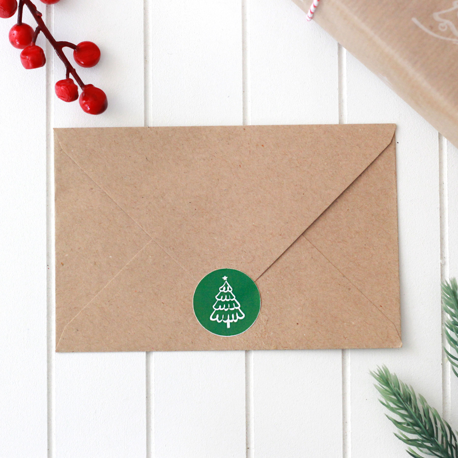 Christmas pine sticker, 2.75 cm / 10 sheets (Green) - 2