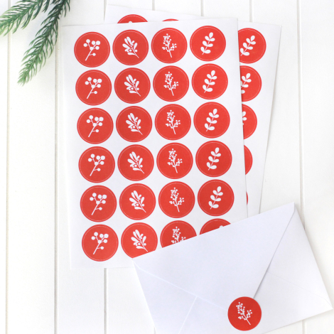 Christmas floral sticker, 2.75 cm / 2 sheets (Red) - Bimotif