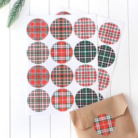 Christmas plaid round sticker, 4.2 cm / 2 sheets - Bimotif