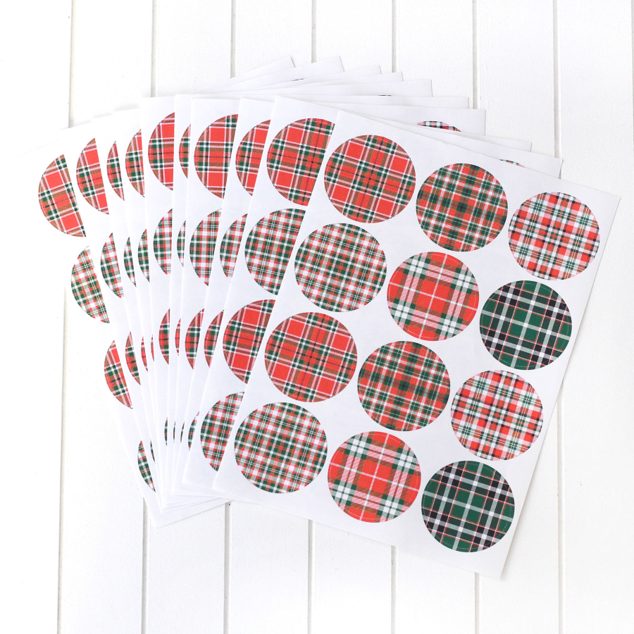 Christmas plaid round sticker, 4.2 cm / 10 pages - 1