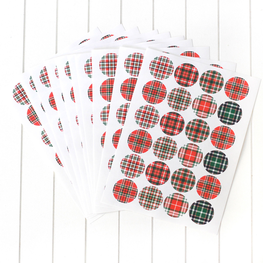 Christmas plaid round sticker, 2.75 cm / 10 pages - 1