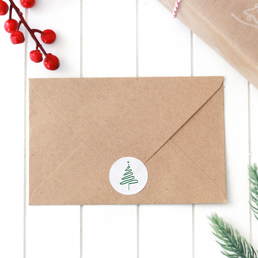 Christmas pine sticker set, 2.75 cm / 2 sheets (Green-White) - 2