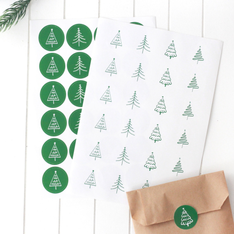 Christmas pine sticker set, 2.75 cm / 2 sheets (Green-White) - Bimotif