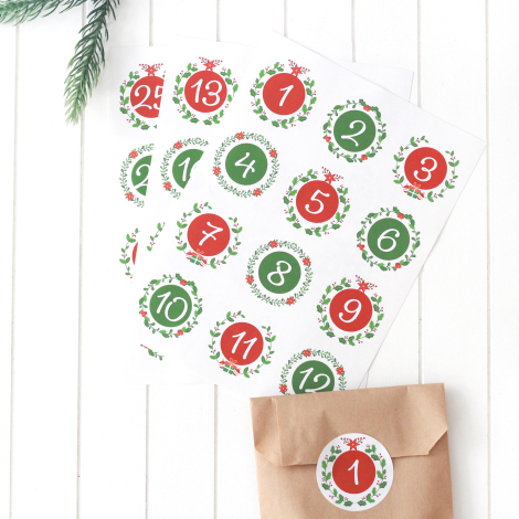 Christmas Advent calendar-sticker set, 4.2 cm / 3 sheets - Bimotif