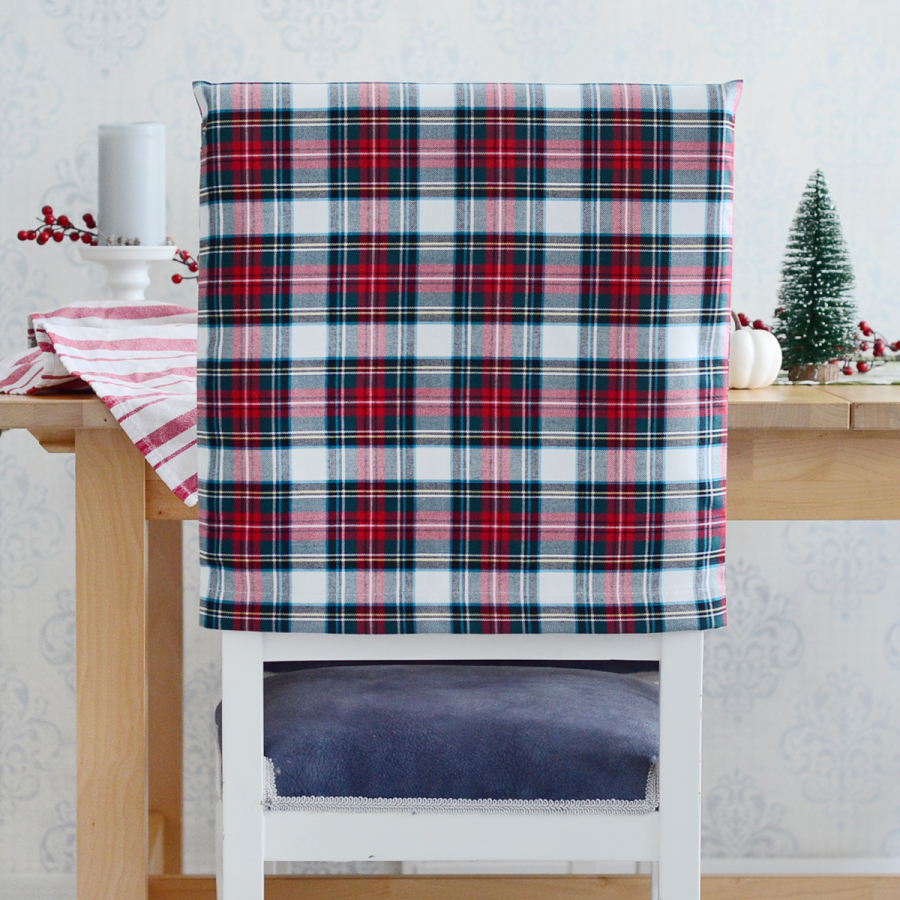 White tartan woven fabric chair cover, 47x47 cm - 1