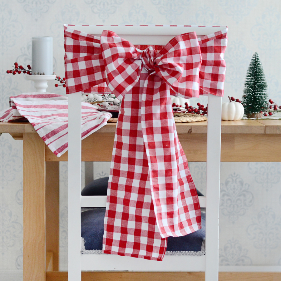 Chair decoration bow ribbon / red checkered, 20x300 cm - 1