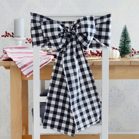 Chair decoration bow ribbon / black checkered, 20x300 cm - Bimotif