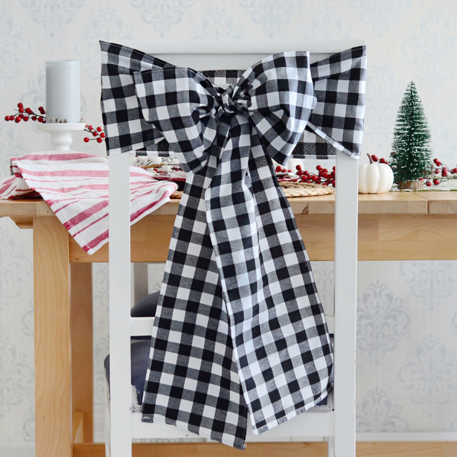 Chair decoration bow ribbon / black checkered, 20x300 cm - 1