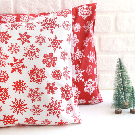 Christmas snow patterned pillowcase set, 50x70 cm / Red-White - Bimotif