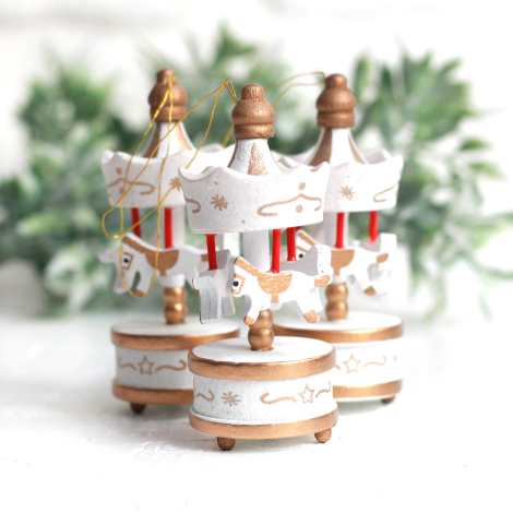 Christmas ornament carousel, 8.5 cm / White (3 pcs) - Bimotif
