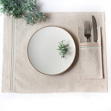 Poly-linen cutlery cover with Glittered stripes, natural, 10x22 cm / 12 pcs - 4