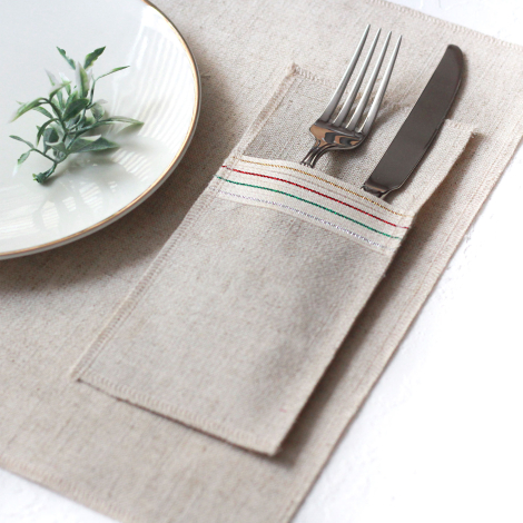 Poly-linen cutlery cover with Glittered stripes, natural, 10x22 cm / 12 pcs - 3