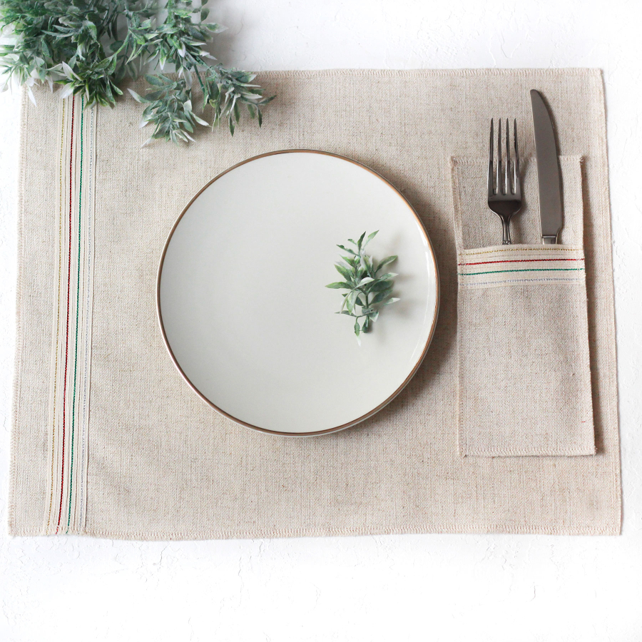 Poly-linen cutlery cover with Glittered stripes, natural, 10x22 cm / 4 pcs - 4