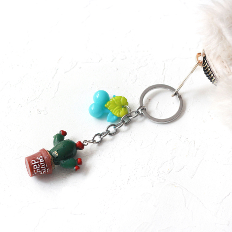 Cactus keyring with blue fruit, coffee pot, red hearts - Bimotif (1)