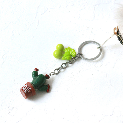 Cactus keyring with green fruit, coffee pot, red hearts - 2