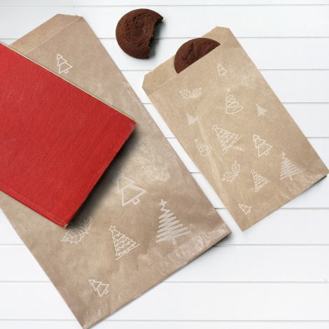 Pine patterned paper bag, kraft / 18x30 - 10 pcs - Bimotif (1)
