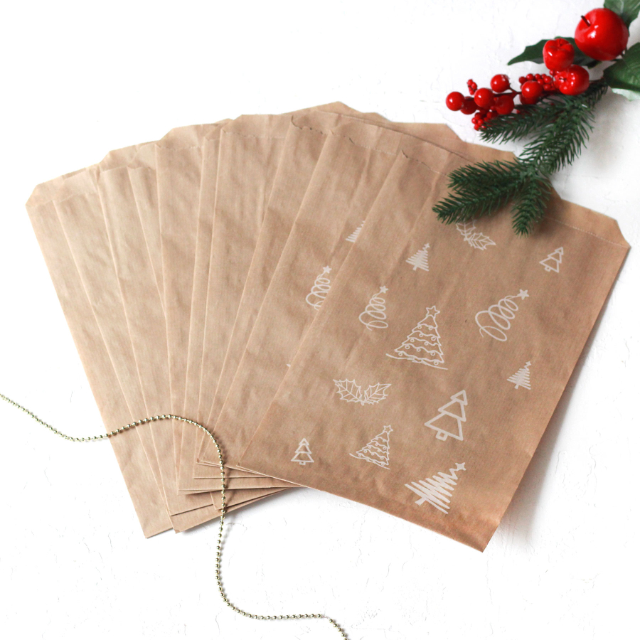 Pine patterned paper bag, kraft / 18x30 - 10 pcs - 4