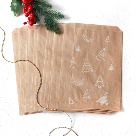 Pine patterned paper bag, kraft / 18x30 - 10 pcs - 5