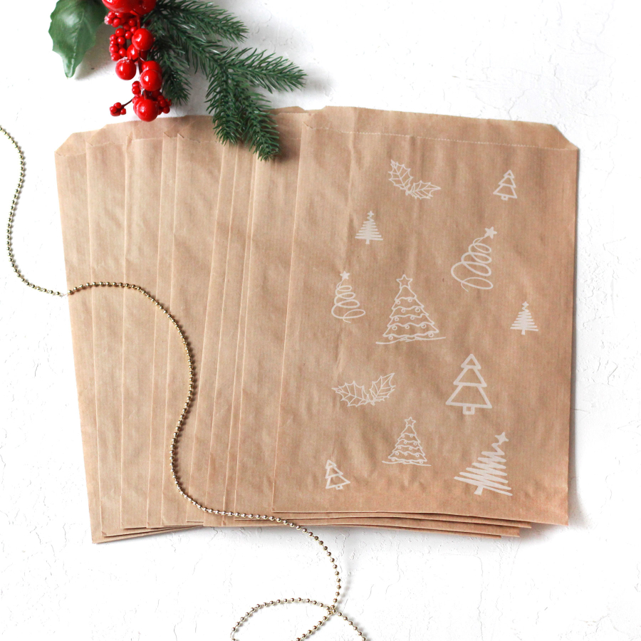 Pine patterned paper bag, kraft / 18x30 - 10 pcs - 5