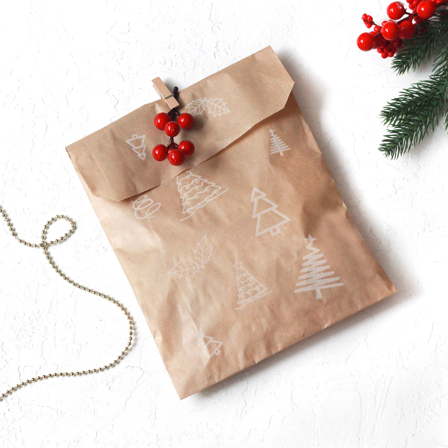 Pine patterned paper bag, kraft / 18x30 - 10 pcs - 6