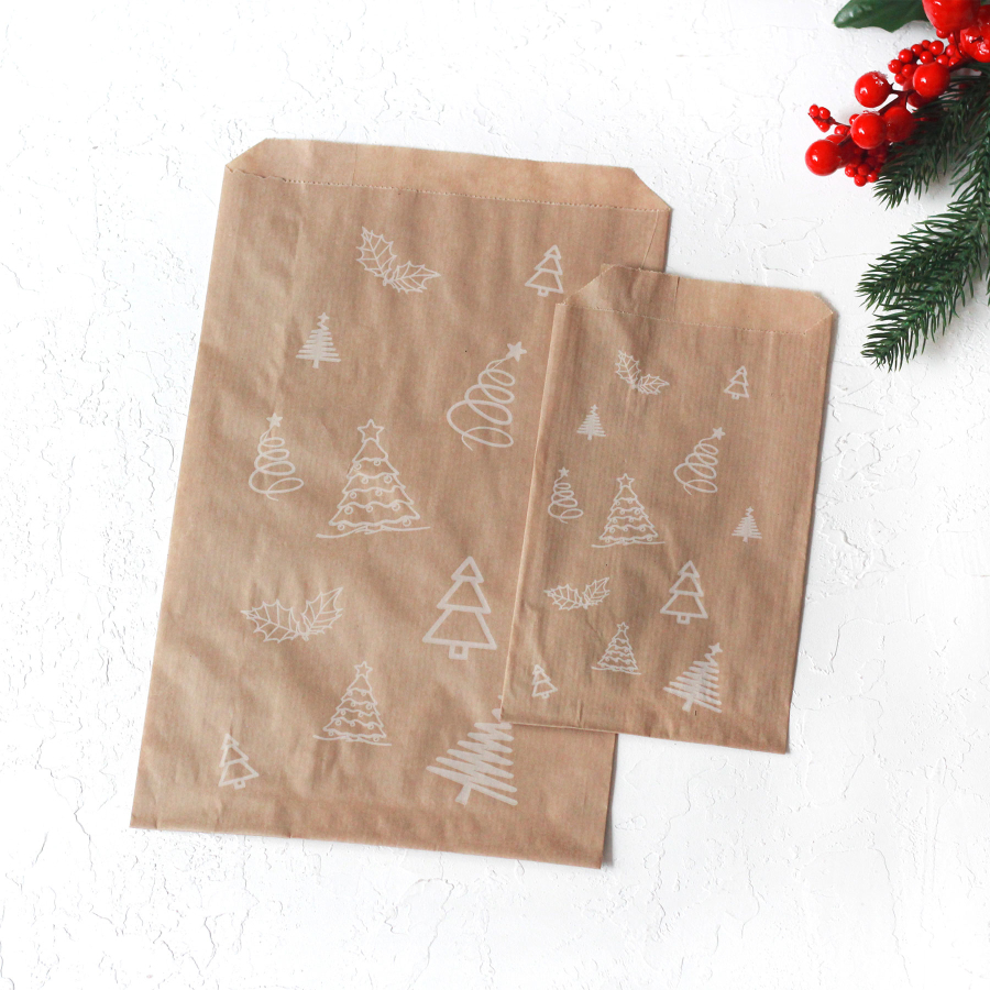 Pine patterned paper bag, kraft / 18x30 - 10 pcs - 7