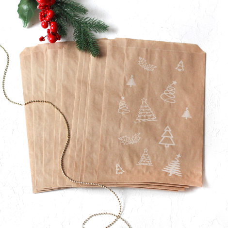 Pine patterned paper bag, kraft / 18x30 - 100 pcs - 5