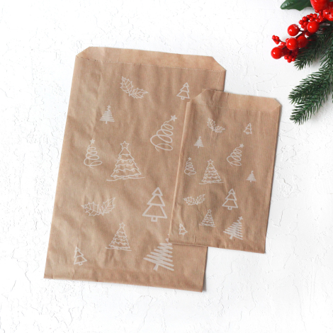 Pine patterned paper bag, kraft / 18x30 - 100 pcs - 7