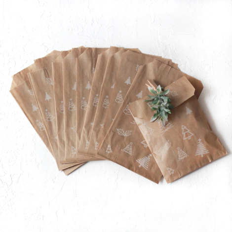 Pine patterned paper bag, kraft / 11x20 - 100 pcs - 3