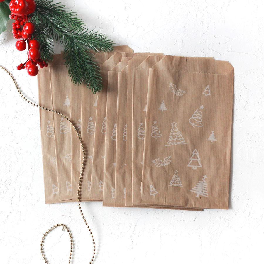 Pine patterned paper bag, kraft / 11x20 - 100 pcs - 5