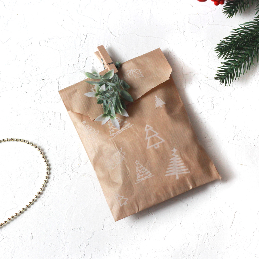 Pine patterned paper bag, kraft / 11x20 - 100 pcs - 6