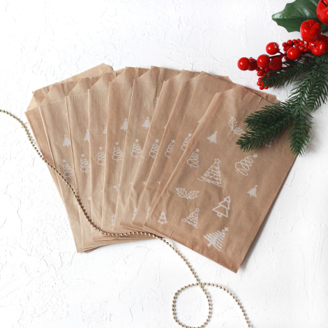 Pine patterned paper bag, kraft / 11x20 - 500 pcs - 4