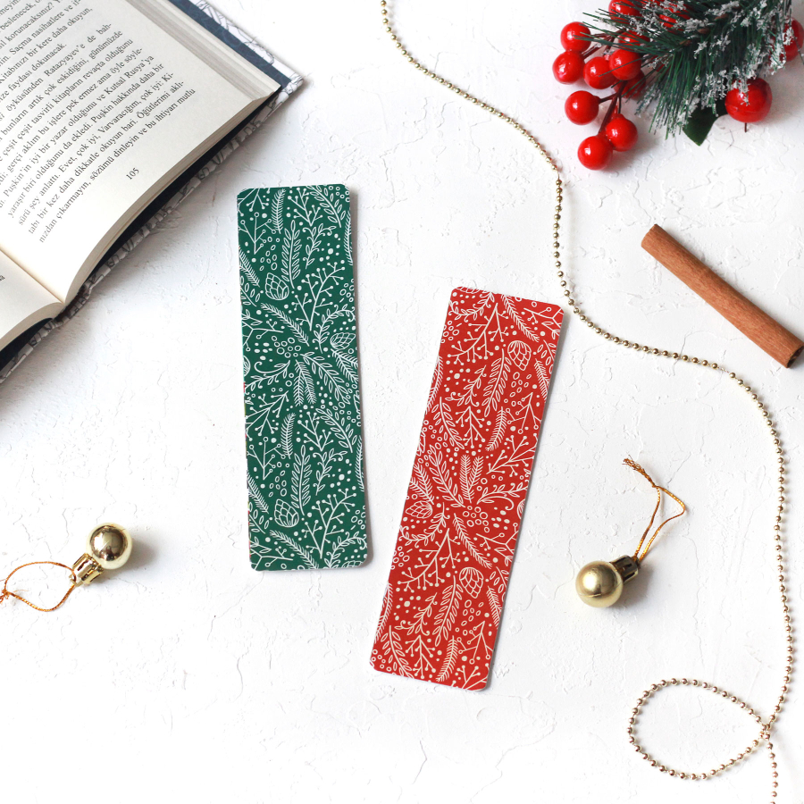 Christmas bookmark, red-green leaf / 2 pcs - 1