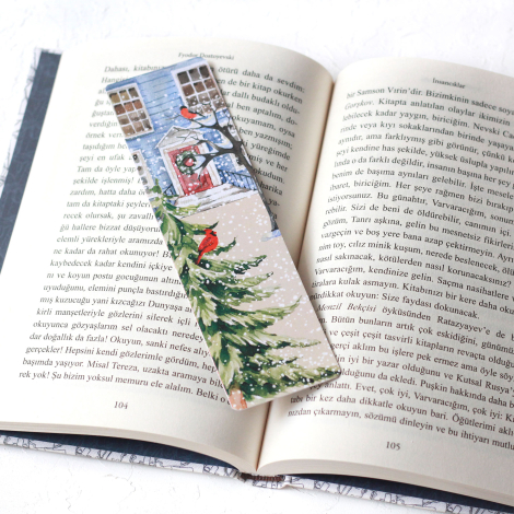 Christmas bookmark, green leaf-snowy garden / 2 pcs - 3