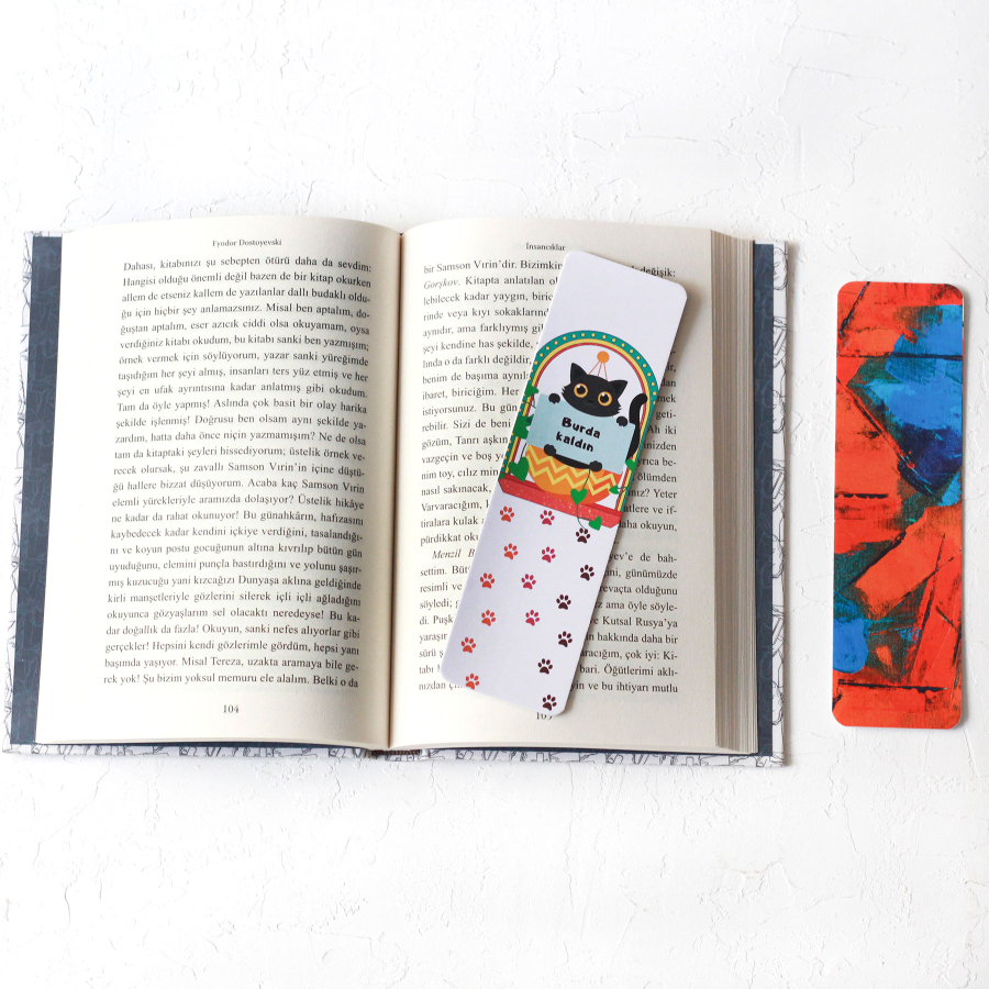 Cat and abstract themed bookmark set / 2 pcs - 1