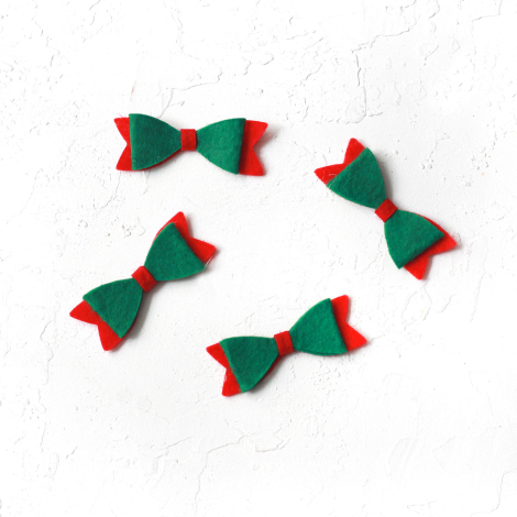 Felt motif, bow / Green on Red (4 pcs) - Bimotif