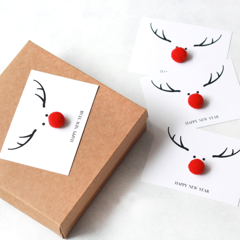 Christmas deer-themed card set, 13.5x8.5 cm / 4 pcs - Bimotif