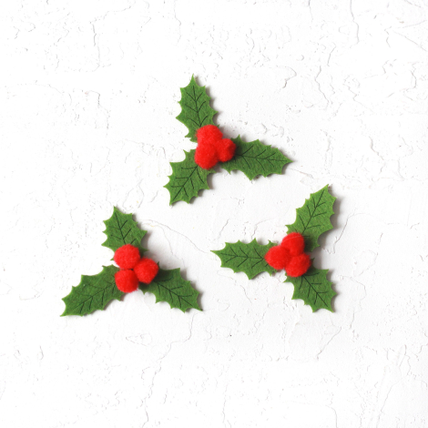 Felt motif, christmas flowers, 5.5 cm / Light Green (3 pcs) - Bimotif